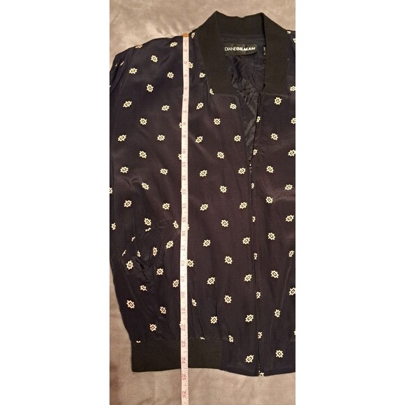 Diane Gilman VTG 100% Silk Black Patterned Zip-Up Jacket Windbreaker size small - Picture 8 of 14